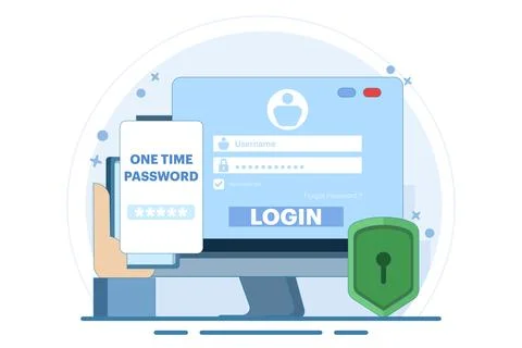 The concept of logging into a website or application using two steps Stock Illustration