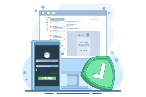 The concept of logging into a website or application using two steps Illustration