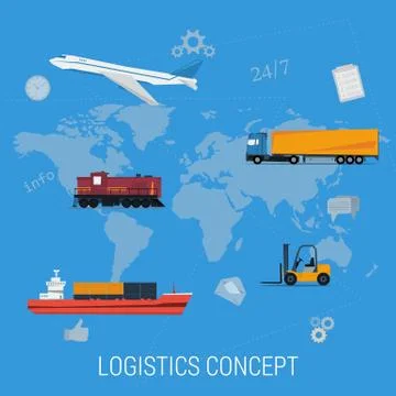 Concept of logistics transportation on world map Stock Illustration