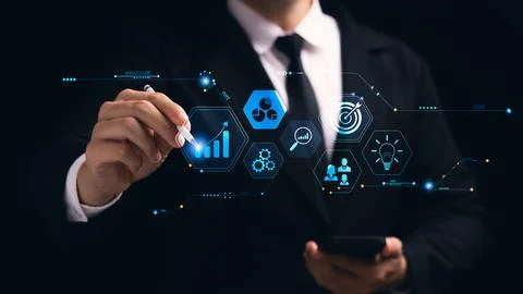 Concept of long-term business development and management Executives looking.. Stock Photos
