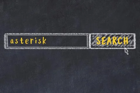 Concept of looking for asterisk. Chalk drawing of search engine and inscripti Stock Photos