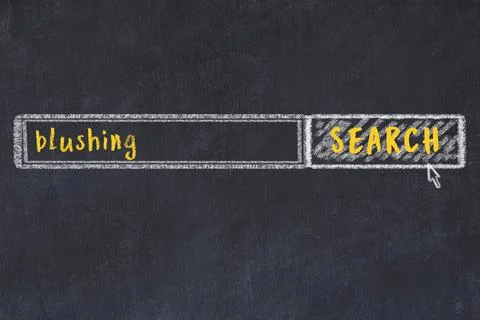 Concept of looking for blushing. Chalk drawing of search engine and inscripti 库存照片