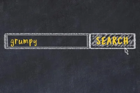 Concept of looking for grumpy. Chalk drawing of search engine and inscription イラスト素材