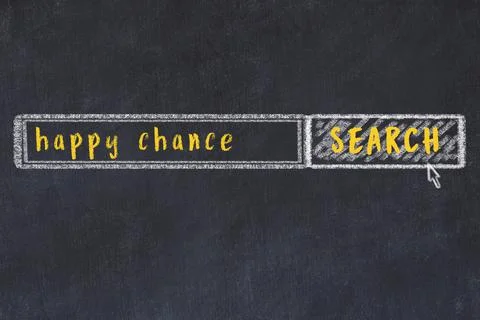 Concept of looking for happy chance. Chalk drawing of search engine and inscr 스톡 일러스트