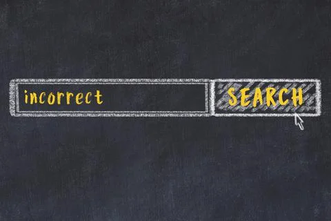 Concept of looking for incorrect. Chalk drawing of search engine and inscript Stock Photos