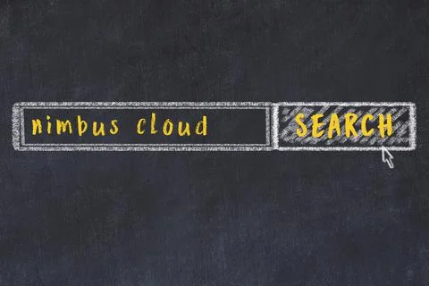 Concept of looking for nimbus cloud. Chalk drawing of search engine and inscr Stock Illustration