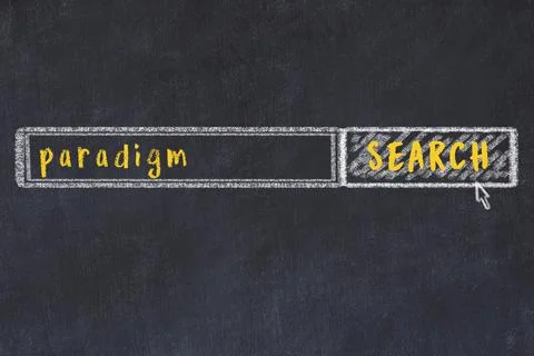 Concept of looking for paradigm. Chalk drawing of search engine and inscripti Stockfoto's
