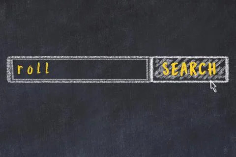 Concept of looking for roll. Chalk drawing of search engine and inscription o Stock Photos