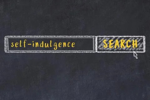 Concept of looking for self-indulgence. Chalk drawing of search engine and in Stock Photos