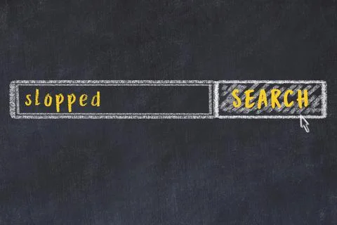 Concept of looking for slopped. Chalk drawing of search engine and inscriptio Stock Photos