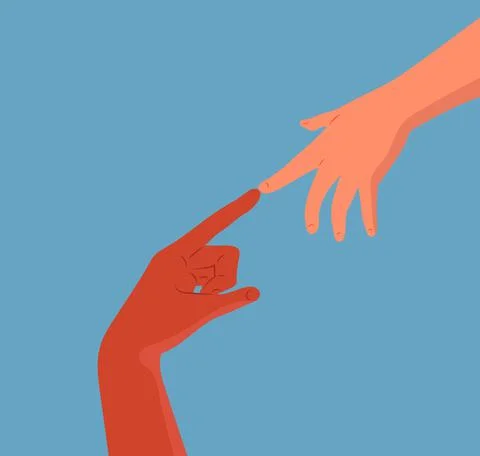 The concept of love and teamwork. Two hands.Symbol of happy partnership, succ 스톡 일러스트