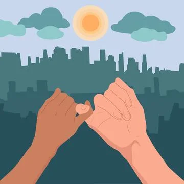 The concept of love and teamwork. Two hands hold each other. Symbol of happ.. Stock Illustration