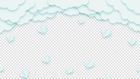 Concept love greeting card. Clouds or nubes and hearts on a transparent backg Stock Illustration