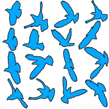 Concept of love or peace. Set silhouettes doves Stock Illustration