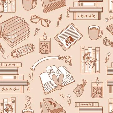 Concept for lovers of reading, seamless pattern. coffee and read books. E-book Stock Illustration