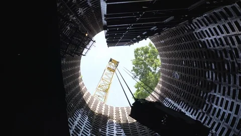 Concept low angle view from building subway metro digging industry tunnel to Stock Footage 119772172