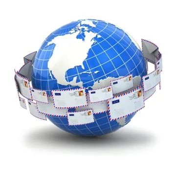 Concept of mail. earth and envelopes. Stock Illustration