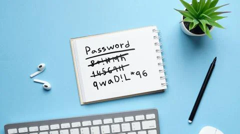 The concept of making up complex passwords written in a notepad Stock Photos