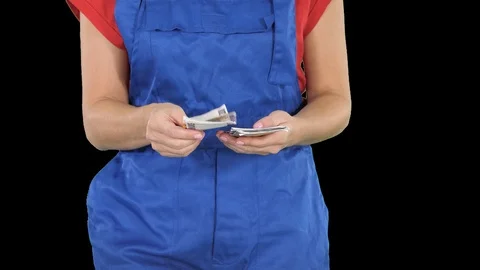 Concept of making money in the construction building trade, a woman counting Stock-Footage 109059540