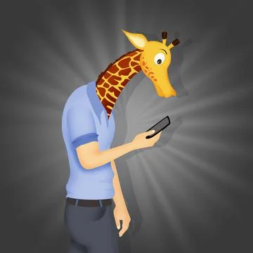 Concept of a man with a giraffe's neck because he is on his cell phone Stock Illustration