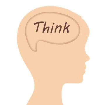 Concept of man head with brain and lettering think on white, stock vector ill Stock Illustration