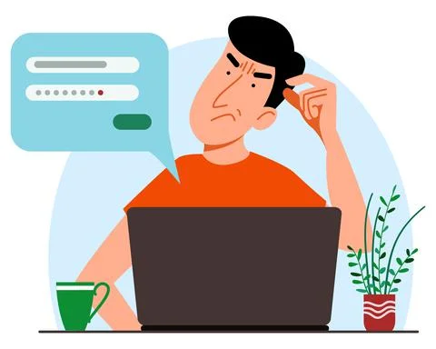The concept of a man thinking behind a laptop. Stock Illustration