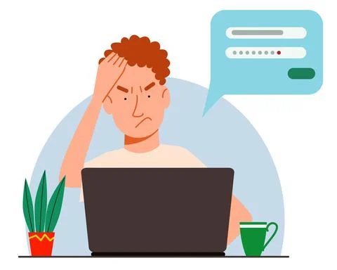 The concept of a man thinking behind a laptop. Stock Illustration