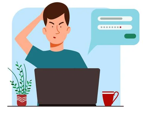 The concept of a man thinking behind a laptop. Stock Illustration