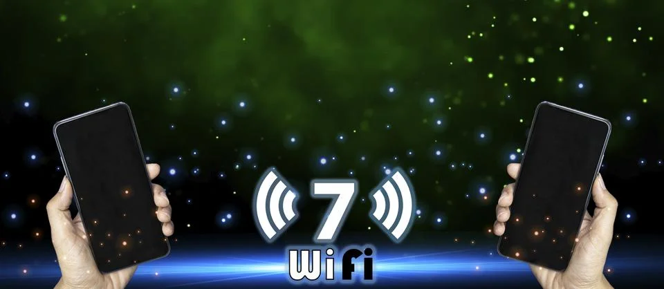 Concept man using wifi technology 7 connected to the internet world with ne.. Stock Photos