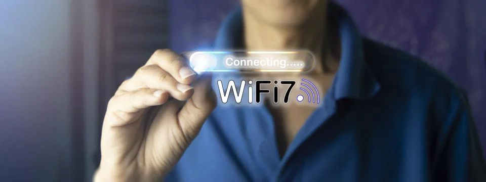 Concept man using wifi technology 7 connected to the internet world with ne.. Stock Photos