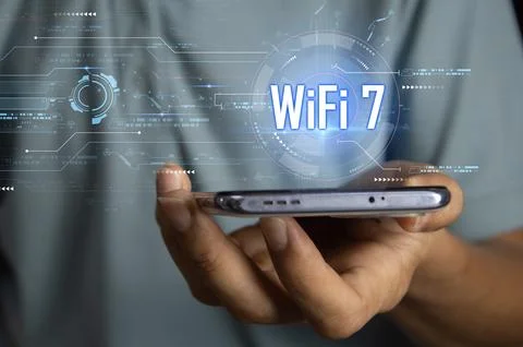 Concept man using wifi technology 7 connected to the internet world with ne.. Stock Photos