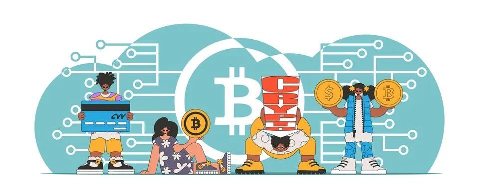 The concept of managing interaction with digital monetary assets. Team of p.. イラスト素材