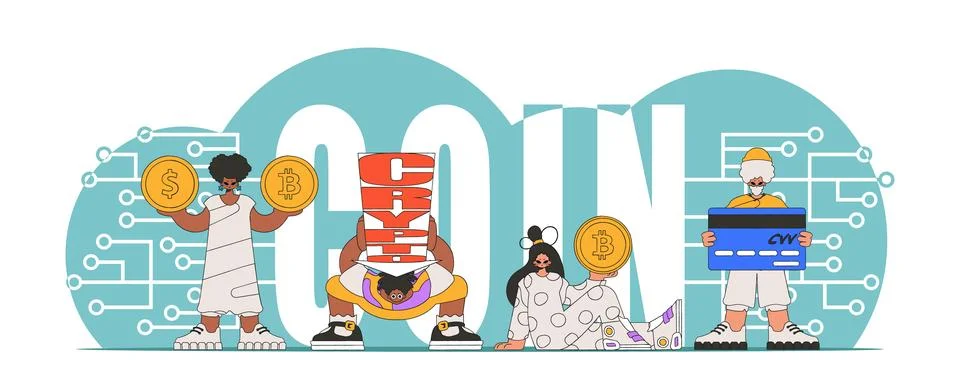 The concept of managing interaction with digital monetary assets. A team of.. イラスト素材