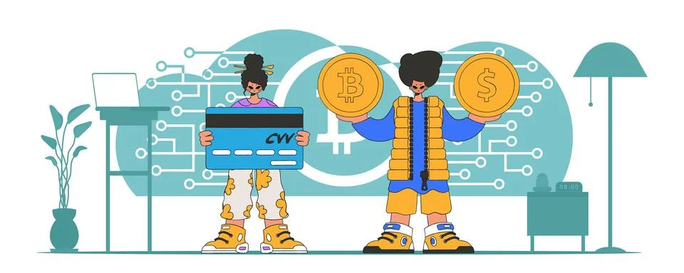 The concept of managing interaction with digital monetary assets. a group o.. イラスト素材