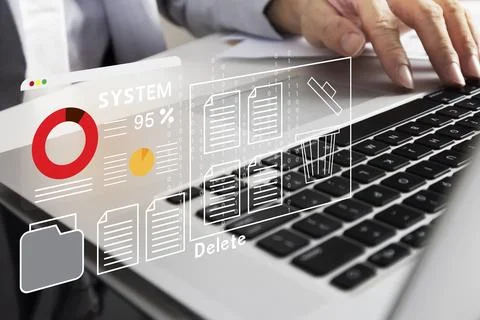 The concept of managing overflowing file data, deleting unnecessary data in.. Stock Photos