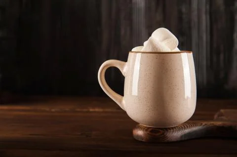  Concept with marshmallows in a circle on a dark background. Autumn, coffee, tea Stock Photos
