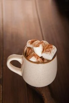  Concept with marshmallows in a circle on a dark background. Autumn, coffee, tea Stock Photos