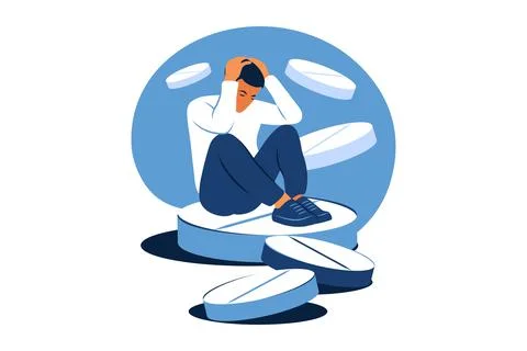 Concept of medication treating illness or disorder. Concept of antidepressant Stock-Illustration