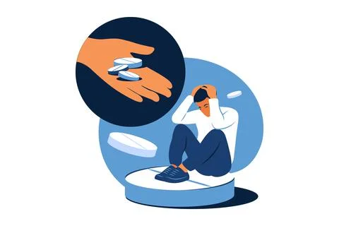 Concept of medication treating illness or disorder. Concept of antidepressant Stock Illustration