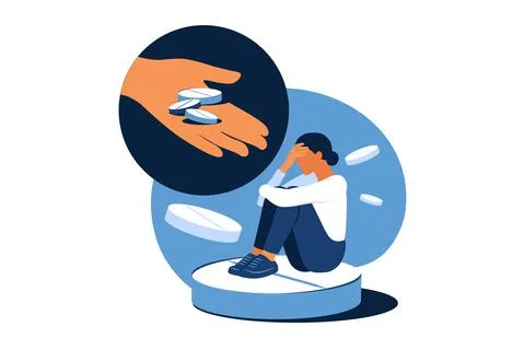 Concept of medication treating illness or disorder. Concept of antidepressant Stock Illustration