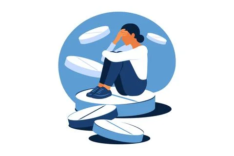 Concept of medication treating illness or disorder. Concept of antidepressant Stock-Illustration