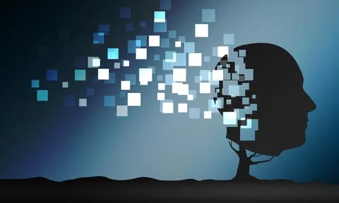 Concept of memory loss and dementia disease with human head breaking away Stock Illustration
