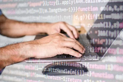 Concept men are coding software, using laptops to control audio in recordin.. 写真素材