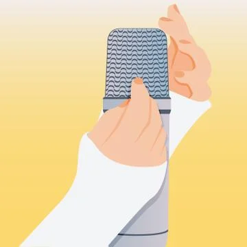 Concept of microphone for ASMR. Microphone with hands make massage, whisper Stock Illustration
