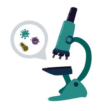 Concept of microscope and bacteria with viruses Stock Illustration