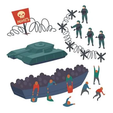 Concept of migration and state border security Stock Illustration
