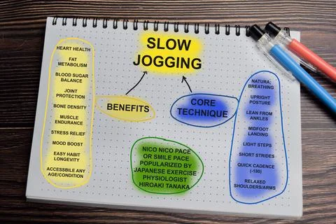 Concept of mind map. Slow jogging, nico nico pace popularized by Japanese Foto stock