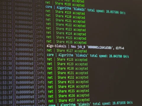 Concept of mining bitcoins. Crypto farm. Flow of information strings and data. B Stock Footage 84834111