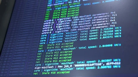 Concept of mining bitcoins. Crypto farm. Flow of information strings and data. B Stock Footage 84841766