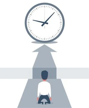 Concept of missing deadline, bad time management. Scene of tired, nervous Stock Illustration